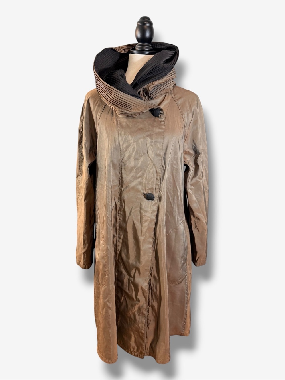 Mycra Pac Donatella Bronze Black Reversible Pleated Hood Travel Coat 0-P
